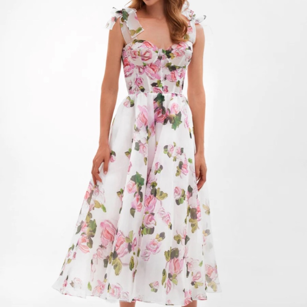 MILLA floral midi tie-strap dress